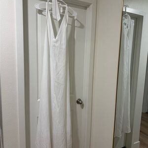 White Halter V-Neck Maxi Dress